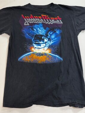 Vintage 1980s Judas Priest Band Tee Ram It Down Shove It Up T-Shirt L